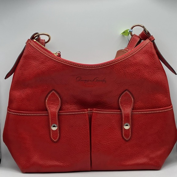 Dooney & Bourke Red Florentine Vacchetta‎ Leather Shoulder Bag Purse Tote Large